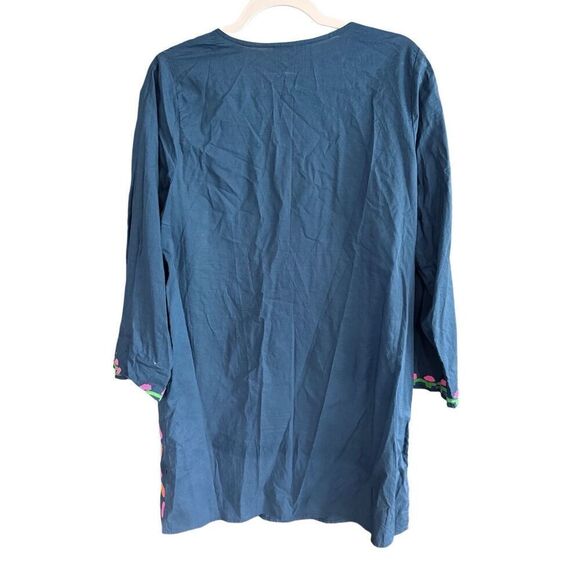 Frances Valentine Womens Blue Embroidered Floral Mini Shift Tunic Dress Medium - Picture 7 of 11